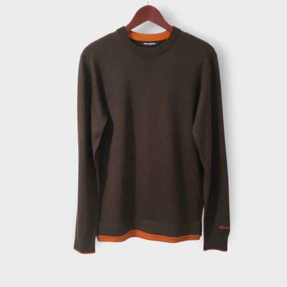 Karl Lagerfeld Mens Wool Blend Crewneck Layered Sweater Brown Sz Small Fall - Picture 1 of 13